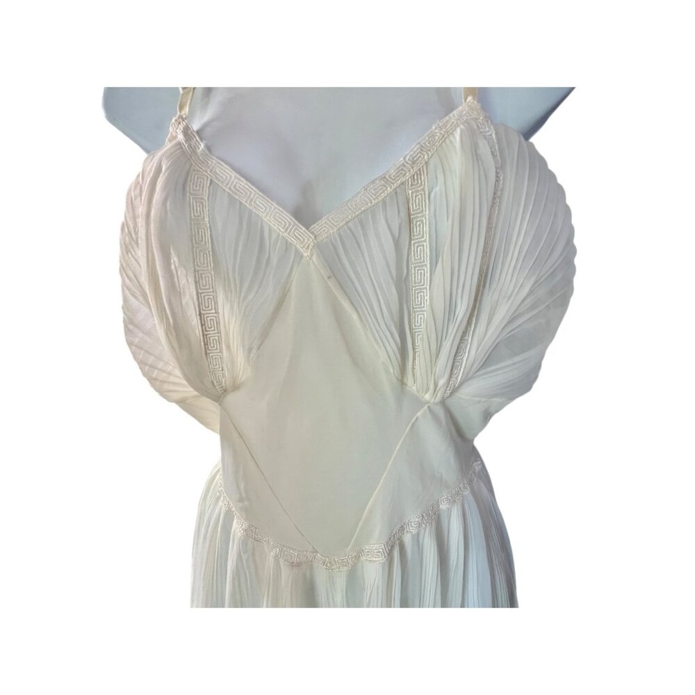 Rogers Cream Pleated Nightgown Grecian Trim Adjustable Straps Coquette 1950s - Picture 3 of 12